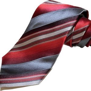 ALFANI MEN'S HANDMADE SILK NECKTIE RED BLACK STRIPE